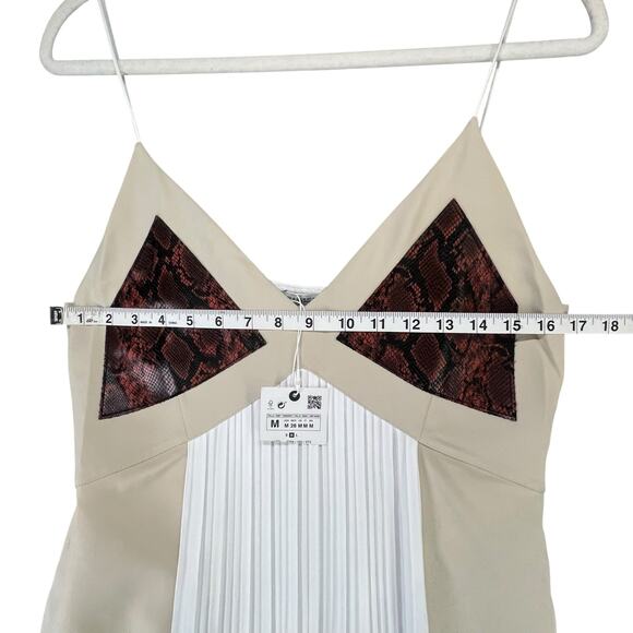 Zara Midi Slip Dress Women M Beige Cream Pleated Snakeskin Slit Blogger Favorite - Picture 8 of 14